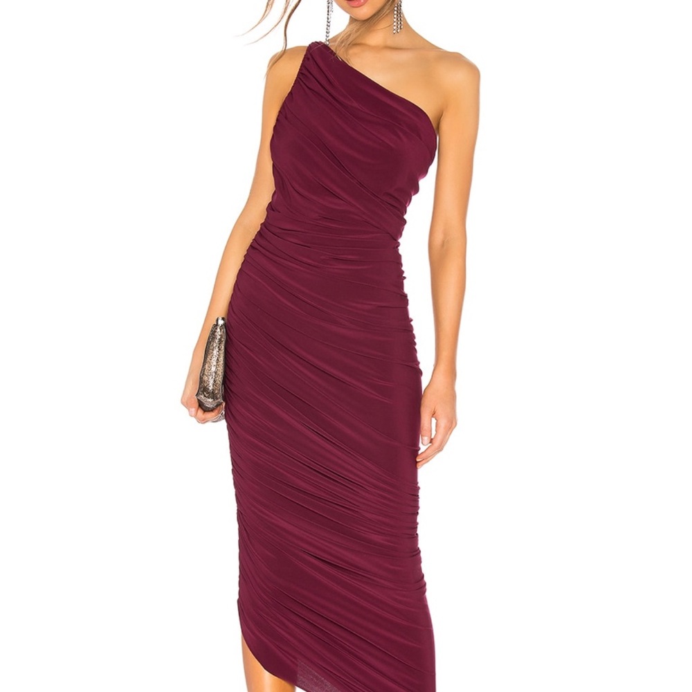 Norma Kamali One-Shoulder Wine Dress